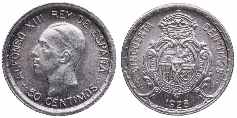 1926. Alfonso XIII (1886-1931). Madrid. 50 céntimos. PCS. A&C 334. Ag. Muy bella...