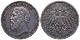 1893. Estados Alemanes. G. Baden. 5 marcos. KM 268. Ag. EBC. Est.200.