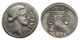 Celtic, Eastern Europe, imitating L. Scribonius Libo AR Denarius (19mm, 3.81g, 6h). Diademed head of Bonus Eventus r. R/ Puteal Scribonianum (Scriboni...