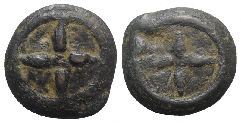 Etruria, Uncertain inland mint, c. 300-250 BC. Cast Æ Uncia (26mm, 16.16g). Whee...