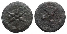 Etruria, Uncertain inland mint, c. 240-225 BC. Æ Uncia (21mm, 6.60g). Wheel with pellet. R/ Double-axe head with pellet. Vecchi, ICC 170b; HNItaly 59....