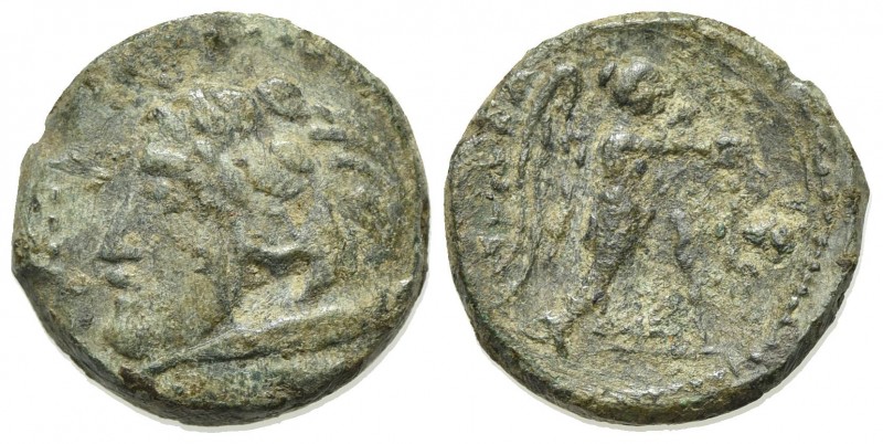 Apulia, Ausculum, c. 240 BC. Æ (17mm, 4.82g, 12h). Head of young Herakles l., in...
