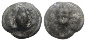 Northern Apulia, Luceria, c. 217-212 BC. Cast Æ Uncia (22mm, 12.87g, 12h). Frog. R/ Corn-ear; in field, pellet. Vecchi, ICC 349; HNItaly 677e; SNG ANS...