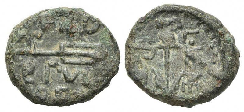 Northern Lucania, Paestum, c. 90-44 BC. Æ Semis (14mm, 2.49g, 3h). Anchor. R/ Ru...