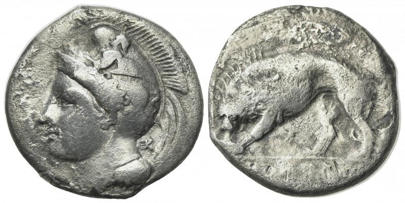 Northern Lucania, Velia, c. 334-300 BC. AR Didrachm (20mm, 6.85g, 3h). Helmeted ...