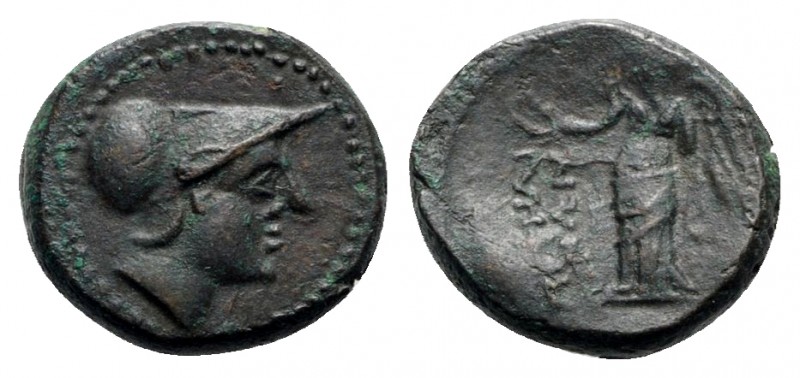 Bruttium, Petelia, late 3rd century BC. Æ (16mm, 4.57g, 6h). Helmeted head of At...