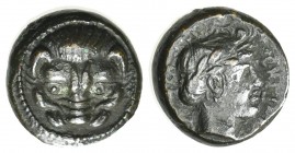 Bruttium, Rhegion, c. 351-280 BC. Æ (11mm, 2.28g, 2h). Facing lion’s head. R/ Laureate head of Apollo r. HNItaly 2536; SNG ANS 698. Dark patina, Good ...