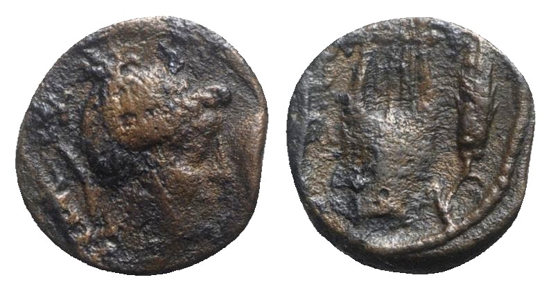 Bruttium, Rhegion(?), c. 215-150 BC. Æ (14mm, 2.17g, 6h). Head of Artemis r.; bo...