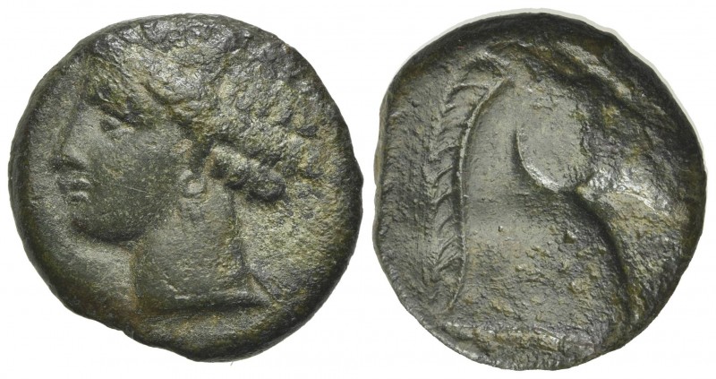 Carthaginian Domain, Sardinia, c. 264-241 BC. Æ (18mm, 4.30g, 9h). Wreathed head...