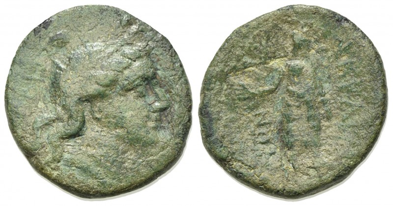 Sicily, Akragas, after 210 BC. Æ (20mm, 5.51g, 12h). Laureate head of Kore r. R/...