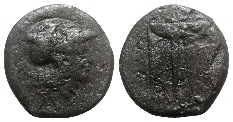 Sicily, Ameselon, c. 340-330 BC. Æ Hemilitron (27.5mm, 16.26g, 12h). Helmeted he...