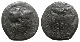 Sicily, Ameselon, c. 340-330 BC. Æ Hemilitron (27.5mm, 16.26g, 12h). Helmeted head of Athena r. R/ Tripod. Campana 1; CNS III, 1; HGC 2, 224. Rare, Fi...