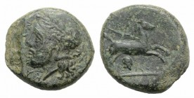 Sicily, Entella. Campanian mercenaries, c. 307-305 BC. Æ (18.5mm, 5.61g, 11h). Bearded male head l., wearing Campanian helmet decorated with wreath. R...