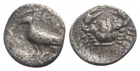 Sicily, Eryx, c. 480-470 BC. AR Litra (9mm, 0.52g, 11h). Eagle standing l. R/ Crab. SNG ANS 1340-1; HGC 2, 296. Scarce, light porosity, VF