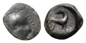 Sicily, Eryx, c. 410 BC. Æ Onkia (12mm, 1.30g, 11h). Bearded head r. R/ Hound standing r., head l. Campana 30; CNS I, 7; SNG ANS -; HGC 2, 317. Fine /...