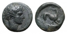 Sicily, Eryx, c. 400-390 BC. Æ Hexas (13mm, 2.97g, 6h). Male head r. R/ Hound running r., head l.; hare at feet, pellet to r. Campana 35; CNS I, 13 va...