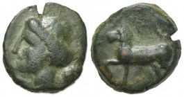 Sicily, Eryx, c. 4th century BC. Æ (13mm, 3.03g, 11h). Female head l. R/ Horse stepping l. Campana 51; CNS I, 19; SNG ANS -; HGC 2, 327. Dark green pa...