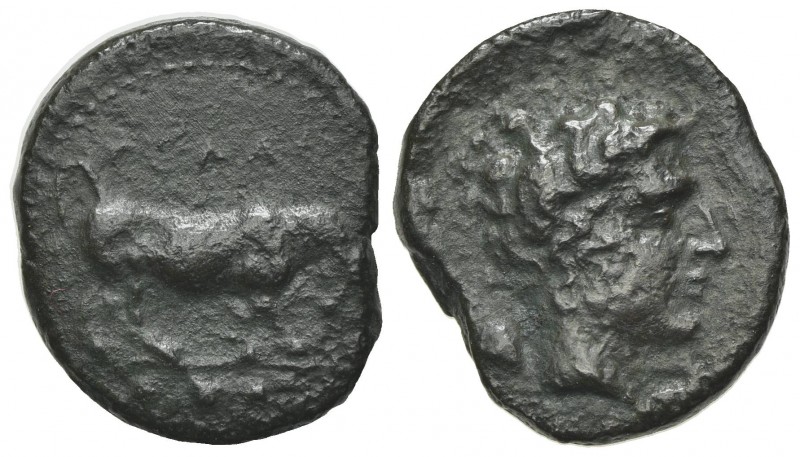 Sicily, Gela, c. 420-405 BC. Æ Tetras or Trionkion (17.5mm, 3.43g, 1h). Bull sta...