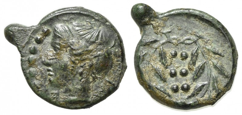 Sicily, Himera, c. 420-407 BC. Æ Hemilitron (19mm, 2.96g, 11h). Head of nymph l....