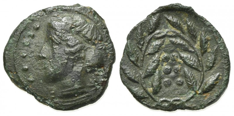 Sicily, Himera, c. 420-407 BC. Æ Hemilitron (17mm, 2.74g, 6h). Head of nymph l.;...