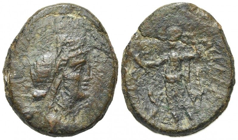 Sicily, Hybla Megala, c. 2nd century BC. Æ Trias(?) (22mm, 7.25g, 12h). Veiled b...