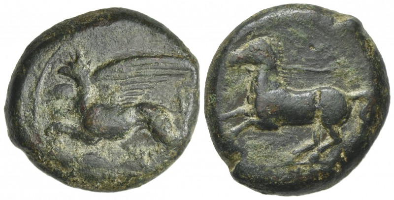 Sicily, "Kainon", c. 360-340 BC. Æ (22mm, 10.53g, 9h). Griffin springing l. R/ H...