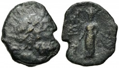 Sicily, Katane, c. 200-187 BC. Æ (27mm, 9.28g, 12h). adiate and laureate head of Serapis r., wearing atef crown. R/ Isis standing facing, holding scep...