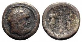 Sicily, Kephaloidion, c. late 2nd - early 1st century BC. Æ Trias (21mm, 7.81g, 11h). Laureate and bearded head of Herakles r. R/ Lion's skin, club an...