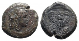 Sicily, Kronia, c. 336-317 BC. Æ Hemilitron(?) (21mm, 9.09g, 4h). Wreathed head of Sikelia r.; tiny Δ to l. R/ Winged thunderbolt with volutes below; ...