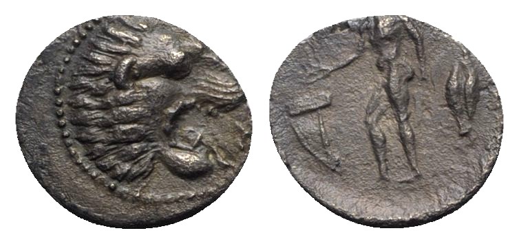Sicily, Leontinoi, c. 450-440 BC. AR Litra (13mm, 0.73g, 11h). Head of roaring l...