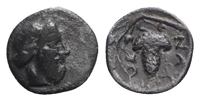 Sicily, Naxos, c. 461-430 BC. AR Litra (11mm, 0.46g, 9h). Wreathed head of Diony...