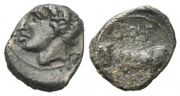 Sicily, Panormos as Ziz, c. 405-380 BC. AR Litra (9mm, 0.70g, 11h). Male head l. R/ Man-headed bull standing l. SNG ANS 551; HGC 2, 1047. Near VF
