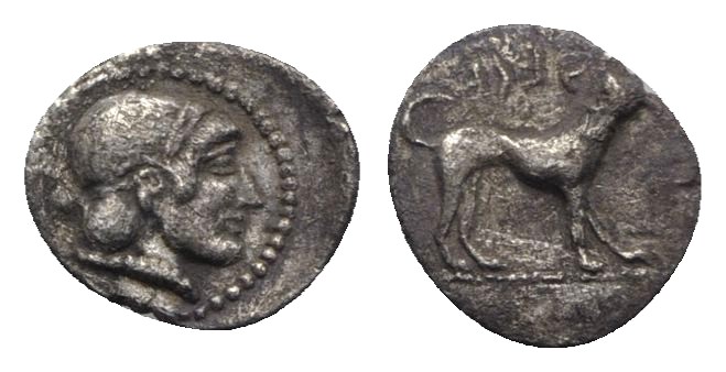 Sicily, Segesta, c. 455/0-445/0 BC. AR Litra (11mm, 0.66g, 3h). Head of the nymp...