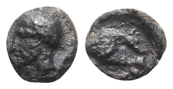 Sicily, Segesta, c. 400-390 BC. Æ (9mm, 0.88g, 9h). Male head l. R/ Forepart of ...