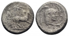 Sicily, Syracuse. Gelon I (485-478 BC). AR Tetradrachm (26mm, 16.86g, 3h). Charioteer driving slow quadriga r.; above, Nike flying r., crowning horses...