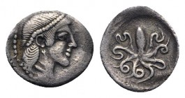 Sicily, Syracuse, c. 485-466 BC. AR Litra (12mm, 0.62g, 9h). Struck under Hieron I, c. 470-466. Diademed head of Arethusa r. R/ Octopus. SNG ANS 137-1...