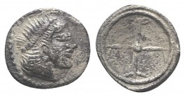 Sicily, Syracuse. Hieron I (478-466 BC). AR Obol (9mm, 0.50g), c. 475-470. Diademed head of Arethusa r. R/ Wheel of four spokes. SNG ANS 116-8; HGC 2,...