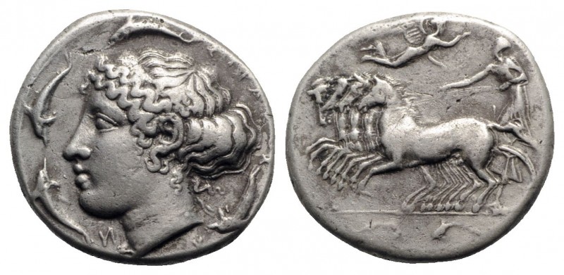 Sicily, Syracuse, c. 415-405 BC. AR Tetradrachm (25mm, 16.94g, 11h). Charioteer,...