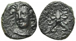 Sicily, Syracuse, c. 415-405 BC. Æ Tetras (14.5mm, 1.84g, 11h). Head of nymph facing slightly l., wearing necklace. R/ Octopus. CNS II, 29; SNG ANS 38...