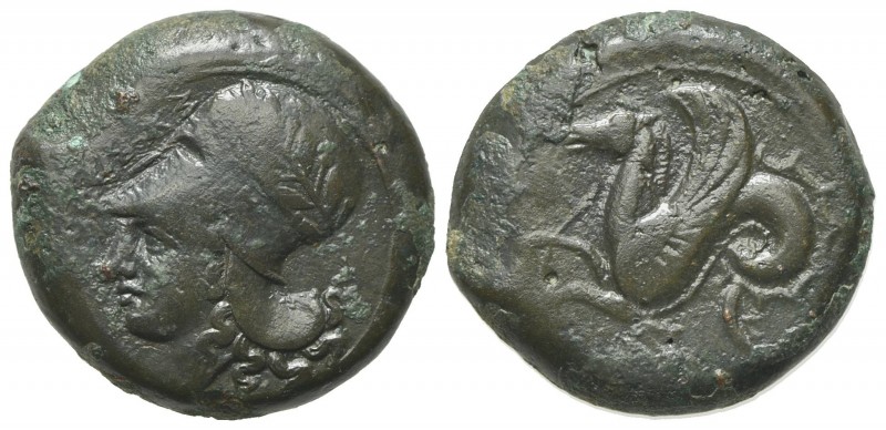 Sicily, Syracuse, 400-390 BC. Æ Hemilitron (19.5mm, 8.33g, 6h). Head of Athena l...