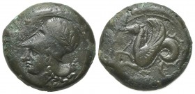 Sicily, Syracuse, 400-390 BC. Æ Hemilitron (19.5mm, 8.33g, 6h). Head of Athena l., wearing Corinthian helmet decorated with wreath. R/ Hippocamp l. CN...