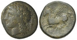 Sicily, Syracuse, 344-317 BC. Æ (19mm, 5.63g, 6h). Laureate head of Apollo l.; amphora behind. R/ Pegasos flying l.; monogram below. CNS II, 85; SNG A...