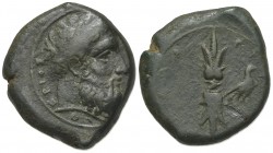 Sicily, Syracuse, c. 339/8-334 BC. Æ Hemidrachm (25mm, 12.54g, 6h). Laureate head of Zeus Eleutherios r. R/ Upright thunderbolt; to r., eagle standing...