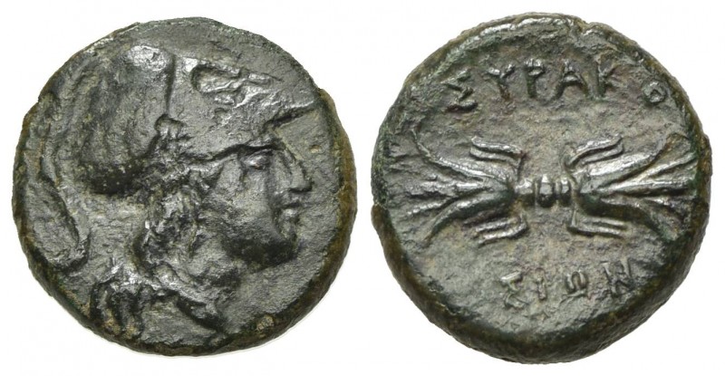 Sicily, Syracuse. Agathokles (317-289 BC). Æ (14mm, 2.21g, 2h). Helmeted head of...