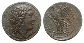 Sicily, Syracuse. Hiketas II (287-278 BC). Æ (24mm, 9.81g, 3h), c. 283-279. Laureate head of Zeus Hellanios r. R/ Eagle standing l. on thunderbolt; A ...