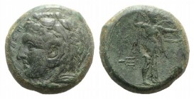 Sicily, Syracuse. Pyrrhos (278-276 BC). Æ (21mm, 10.60g, 1h). Head of Herakles l., wearing lion-skin. R/ Athena Promachos advancing r., holding thunde...