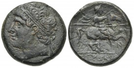 Sicily, Syracuse. Hieron II (275-215 BC). Æ (27mm, 19.46g, 9h). Diademed head l. R/ Horseman riding r., holding spear; N below. CNS II, 195 Rl 22; SNG...