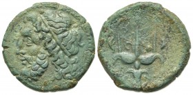 Sicily, Syracuse. Hieron II (275-215 BC). Æ (20mm, 6.26g, 12h). Diademed head of Poseidon l. R/ Ornamented trident head flanked by two dolphins. CNS I...