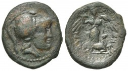 Sicily, Syracuse, Roman rule, after 212 BC. Æ (23mm, 6.19g, 6h). Helmeted head of Ares r. R/ Nike standing facing, preparing to sacrifice bull. CNS II...