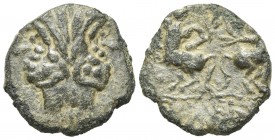 Macedon, Thessalonica, c. 168-166 BC. Æ (16.5mm, 2.95g, 12h). Janiform male head. R/ Two centaurs prancing opposed, each holding branch. SNG ANS 804. ...